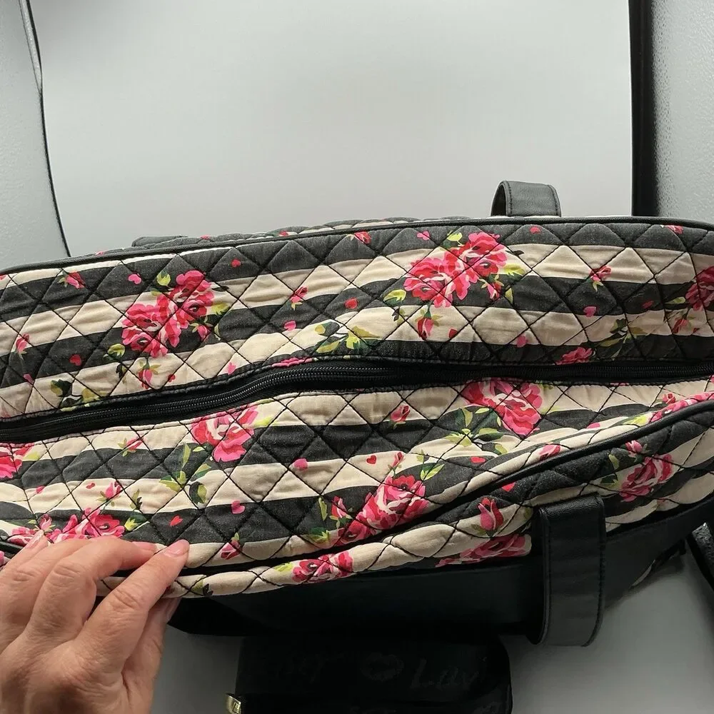 Luv Betsey Johnson Floral Quilted Weekender Duffel Bag Roses Black Pink